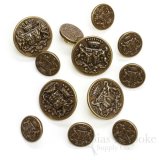 LIONHEART Detailed Antique Brass Coat of Arms Buttons, Made in France