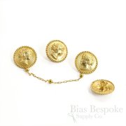 HELEN PARURE Gold Cameo Buttons with Chain, Made in France