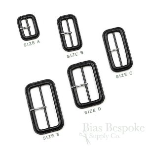PELL Black Leather Buckles with Silver Pins, Made in Italy