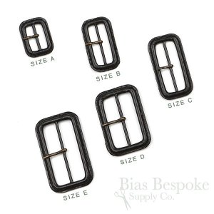 PELL Black Leather Buckles with Antique Brass Pins, Made in Italy