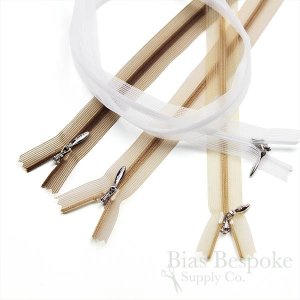 12" Transparent Invisible Zippers with Silver Pullers, Size #3, Bias Bespoke Brand