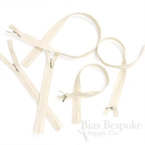 Unbleached Cotton Invisible Zippers, 5 Lengths Available, Bias Bespoke Brand