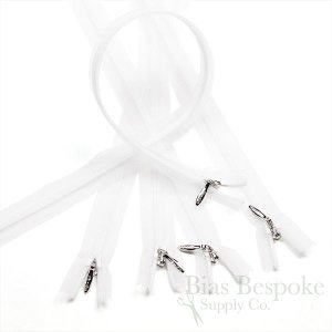 16" Transparent Invisible Zippers with Silver Pullers, Size #3, Bias Bespoke Brand