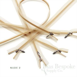 12" Transparent Invisible Zippers with Silver Pullers, Size #3, Bias Bespoke Brand