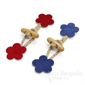 Red and Blue Flower-Shaped Toggle Closures, Made in Italy