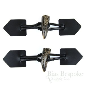 Real Horn & Bonded Black Leather Toggle Closures, Made in Italy