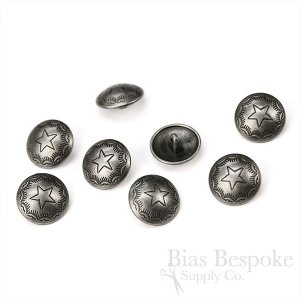 CROCKETT Western Star Buttons in Antique Silver, 30 Line