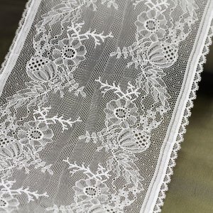 7" Wide White Jacobean Floral Lace Trim (Dyeable), Made in France