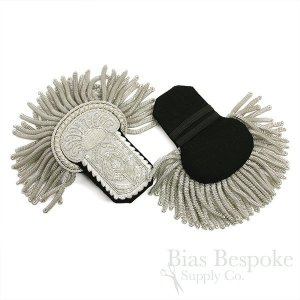 Brilliant Silver Bullion Wire Sequin Embroidered Fancy Dress Epaulettes, in Two Sizes