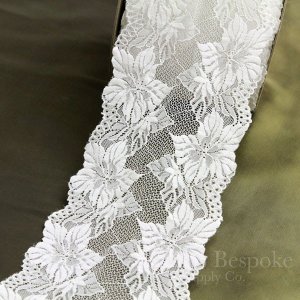 6" Wide Tropical Floral White Stretch Lace Trim