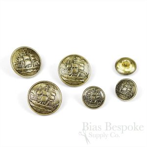 SLOCUM Antique Gold Sailing Ship Buttons, Made in France