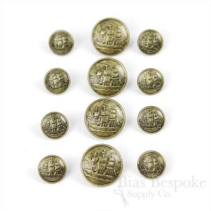 SLOCUM Antique Gold Sailing Ship Buttons, Made in France