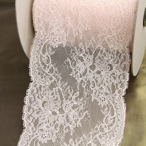 8" Wide Blush Pink Floral Stretch Lace, Made in France