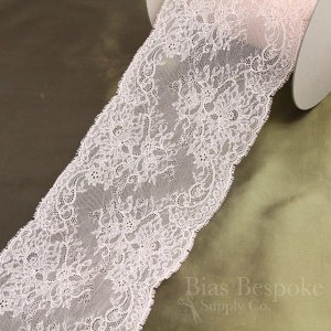 8" Wide Blush Pink Floral Stretch Lace, Made in France