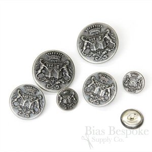 LIONHEART Detailed Antique Silver Coat of Arms Buttons, Made in France