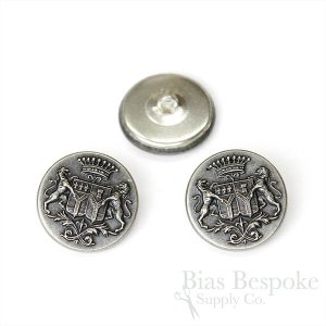 LIONHEART Detailed Antique Silver Coat of Arms Buttons, Made in France