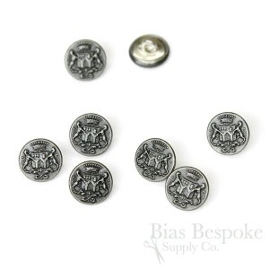 LIONHEART Detailed Antique Silver Coat of Arms Buttons, Made in France