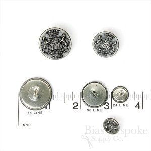 LIONHEART Detailed Antique Silver Coat of Arms Buttons, Made in France