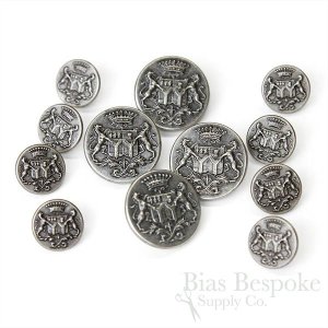 LIONHEART Detailed Antique Silver Coat of Arms Buttons, Made in France