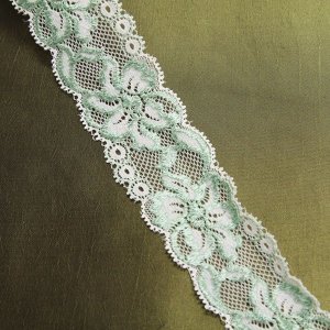 1 1/2" Wide Cream & Mint Green Stretch Lace Trim