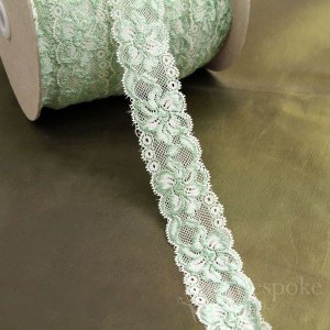 1 1/2" Wide Cream & Mint Green Stretch Lace Trim