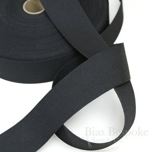 1 5/8" Wide Stiff Petersham Black Non-Roll Waistbanding, Made in Poland