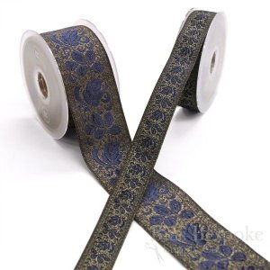 ORIA Lux Antique Gold Floral Jacquard Trim, 25mm, Made in Italy