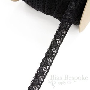 1" Wide Black Stretch Lace Sweet Hearts Trim