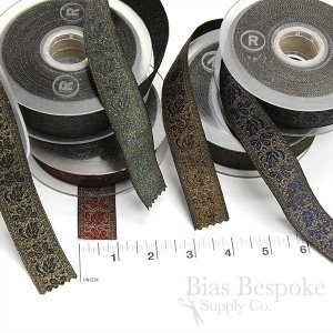 ORIA Lux Antique Gold Floral Jacquard Trim, 25mm, Made in Italy