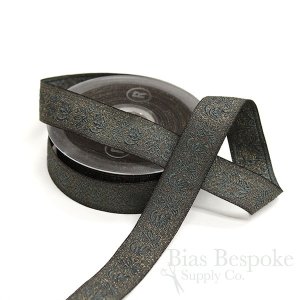 ORIA Lux Antique Gold Floral Jacquard Trim, 25mm, Made in Italy