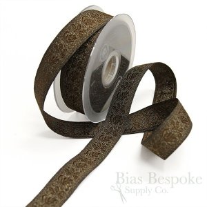 ORIA Lux Antique Gold Floral Jacquard Trim, 25mm, Made in Italy