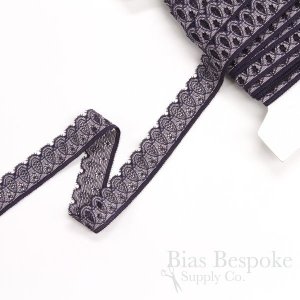 Divine Narrow Stretch Lace Trim in Purple and Marigold, Made in France