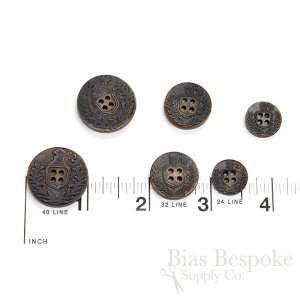 Blackened Buffalo Horn Coat of Arms 4-Hole Buttons for Suits and Coats