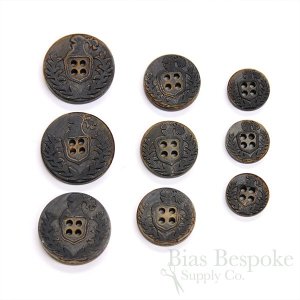 Blackened Buffalo Horn Coat of Arms 4-Hole Buttons for Suits and Coats