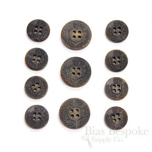 Blackened Buffalo Horn Coat of Arms 4-Hole Buttons for Suits and Coats