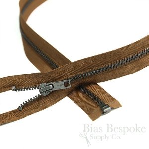 24" Length #5 Open End Zippers with Gunmetal Teeth, Bias Bespoke Brand