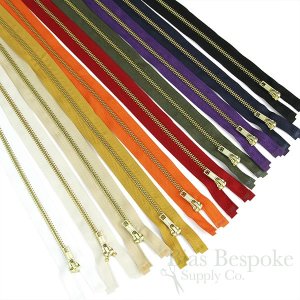20" Length #5 Open End Zippers with Gold Metal Teeth, Bias Bespoke Brand