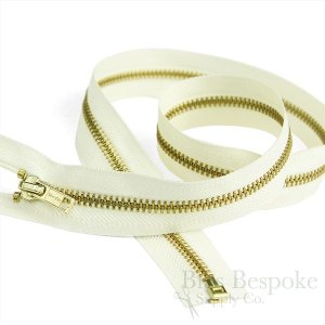 20" Length #5 Open End Zippers with Gold Metal Teeth, Bias Bespoke Brand