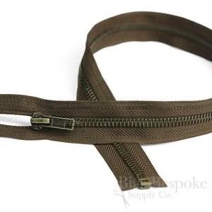 18" Length #5 Open End Zippers with Antique Brass Teeth, Bias Bespoke Brand