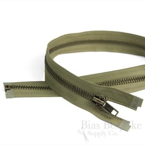 28" Length #5 Open End Zippers with Antique Brass Teeth, Bias Bespoke Brand