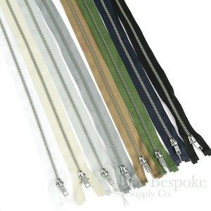 24" Length #5 Open End Zippers with Silver Metal Teeth, Bias Bespoke Brand