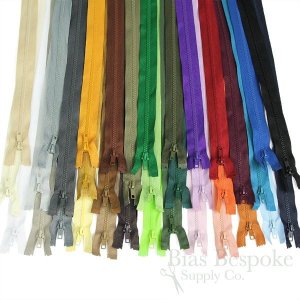 22" Length #5 Open End Zippers with Plastic Teeth, Bias Bespoke Brand