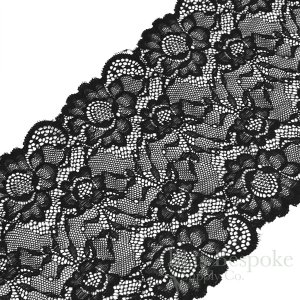 MAREN 7 1/4" Wide Black Floral Stretch Lace Trim, Sold by the Yard