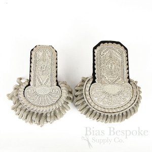 Brilliant Silver Bullion Wire Sequin Embroidered Fancy Dress Epaulettes, in Two Sizes