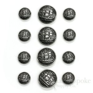 Antique Silver Sailing Ship Buttons, Made in France