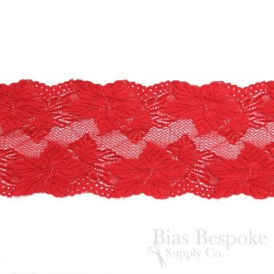 4 3/4" Wide Tropical Floral Red Stretch Lace Trim