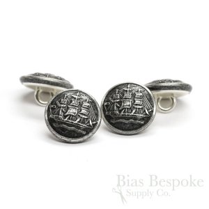 Antique Silver Sailing Ship Buttons, Made in France