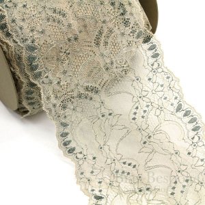 5 3/4" Wide Beige and Green Rigid Lace Trim