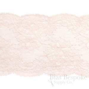 8" Wide Blush Pink Floral Stretch Lace, Made in France