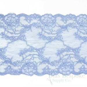 9" Wide French Raschel Stretch Lace, Black and Periwinkle
